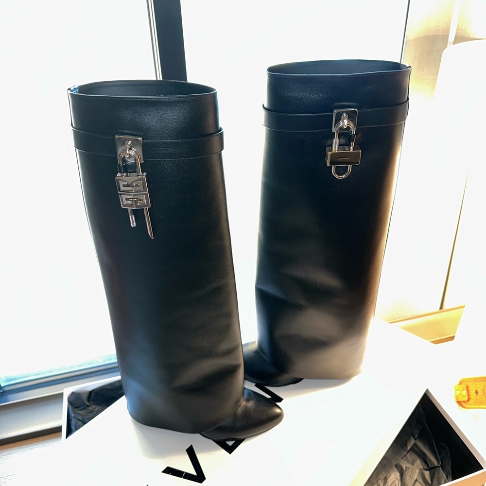 Givenchy Black Leather Tall Shark Boot